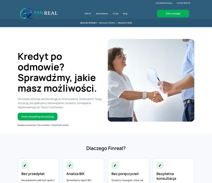 Makieta strony głównej FINREAL z Figmy